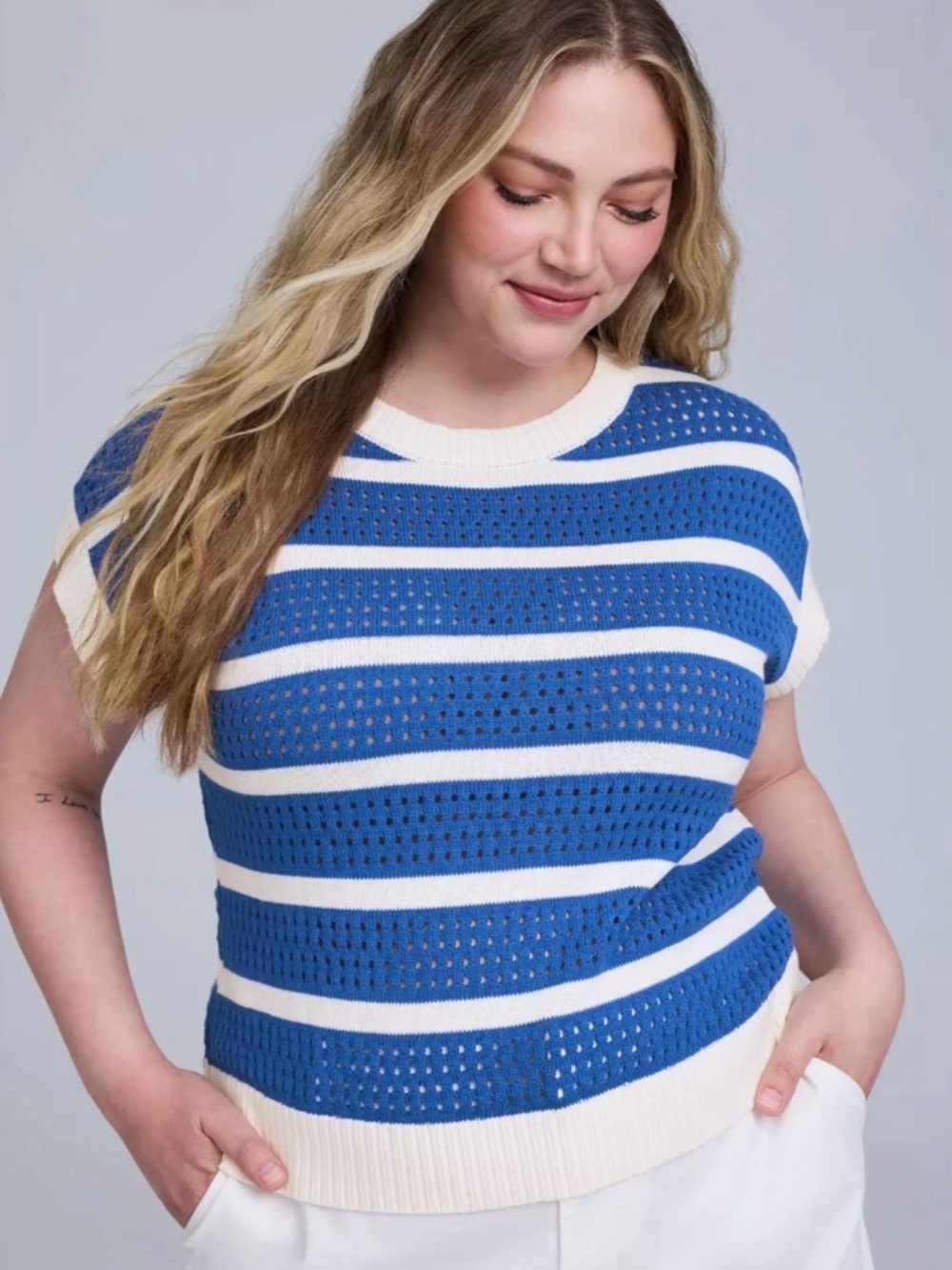 Belle Isle by Torrid Pointelle Sweater Vest in Cobalt 3X